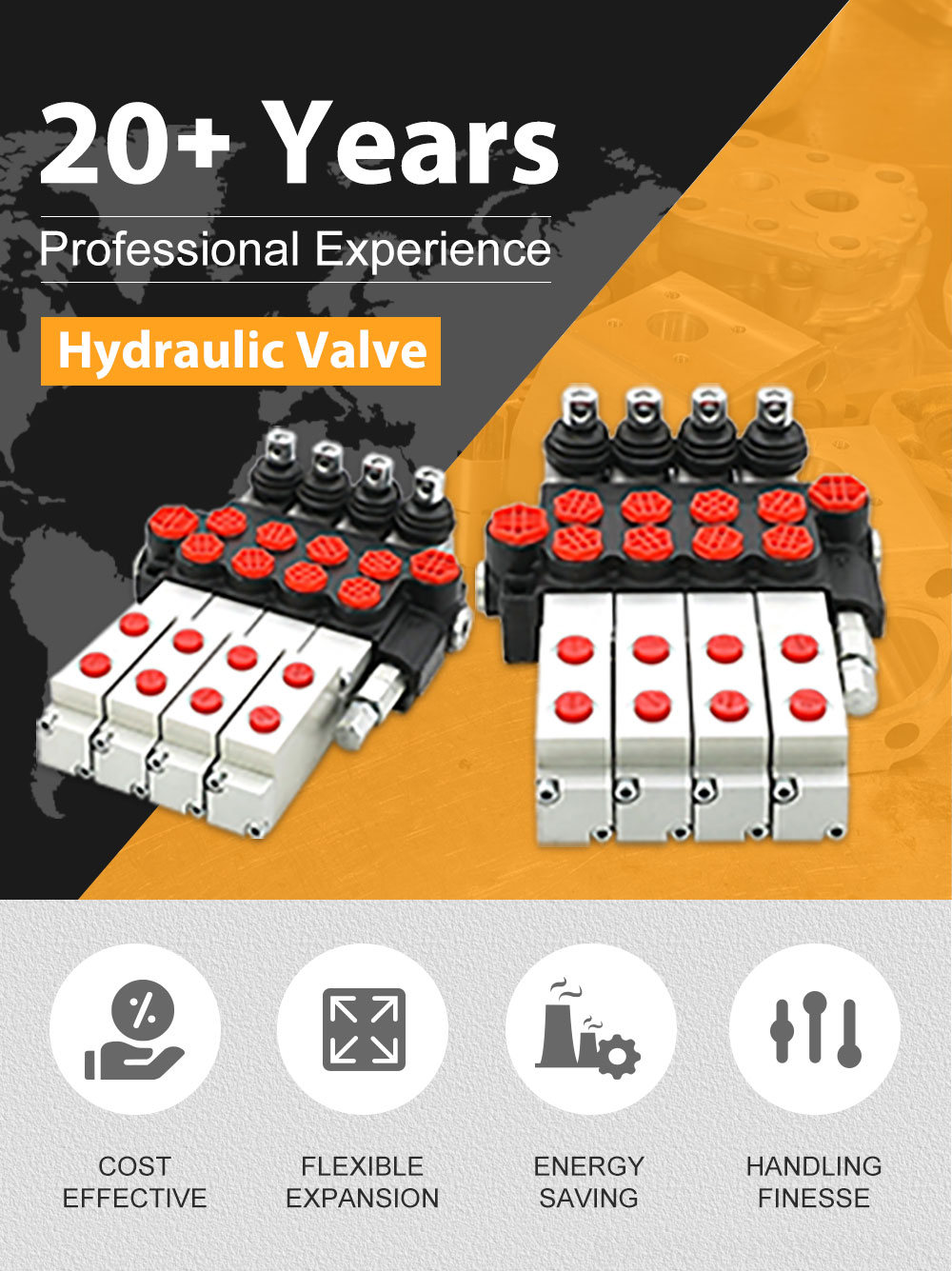 P40 Hydraulic and Manual 4 Spool Monoblock Directional Valve detailed image